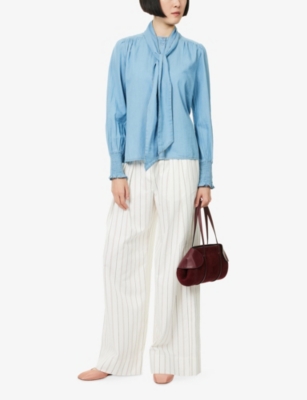 Me And Em And Em Womens Multi Stripe Striped Pleated Wide-leg Cotton Trousers In Multi