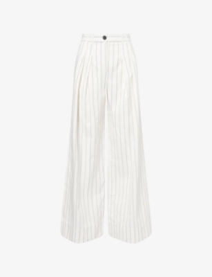 Me And Em And Em Womens Multi Stripe Striped Pleated Wide-leg Cotton Trousers In Multi