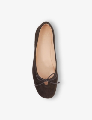 Dune Womens  Hilife Bow Suede Ballet Flat Shoes In Brown Suede