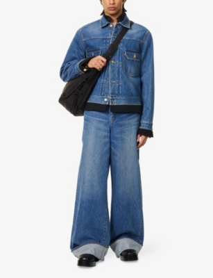 Sacai Mens Blue Sac X Levi's Folded-cuffs Belted Denim Pants