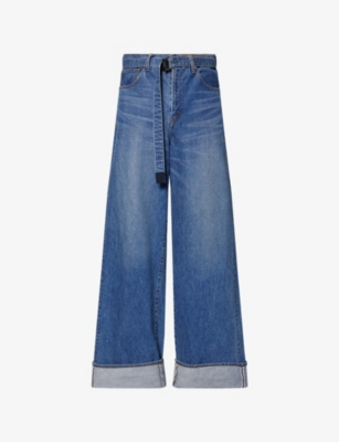 Sacai Mens Blue Sac X Levi's Folded-cuffs Belted Denim Pants