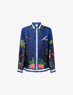 CASABLANCA: Surf Club Midnight Classic Long-Sleeve Silk Shirt