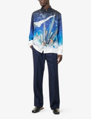Casablanca Mens Vol De Nuit Classic Long-sleeve Silk Shirt Xl In Blue