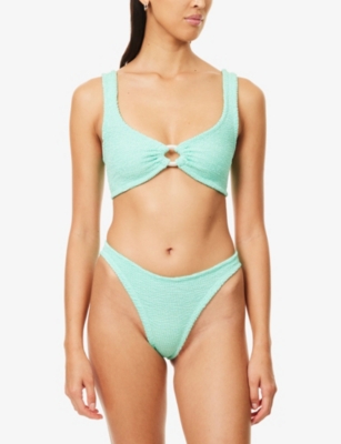 Hunza G Womens Metallic Mint Julia Pearly-hoop Seersucker Bikini Set In Blue