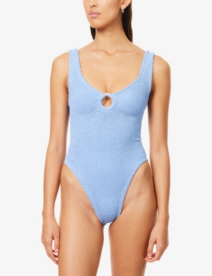 Hunza G Womens Celine Fabric Hoops Seersucker Swimsuit Cornflour In Blue