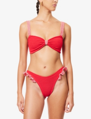 HUNZA G: Loretta Check-Print Bikini Set