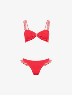 HUNZA G: Loretta Check-Print Bikini Set