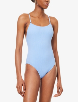 Hunza G Womens Cornflower/dtm Pamela Seersucker Swimsuit In Blue