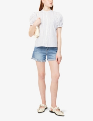 7 FOR ALL MANKIND WOMENS SHORE FRAYED MID-ROLL DENIM SHORTS 