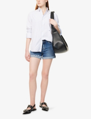7 FOR ALL MANKIND: Frayed Mid-Roll Denim Shorts