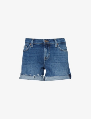 7 FOR ALL MANKIND: Frayed Mid-Roll Denim Shorts