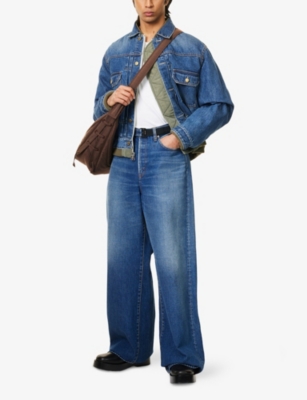 SACAI WOMENS BLUE SACAI X LEVI'S BELTED WIDE-LEG DENIM JEANS 