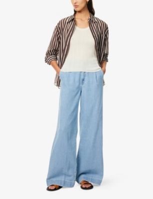 7 For All Mankind Womens  Pleated Wide-leg Denim-blend Trousers