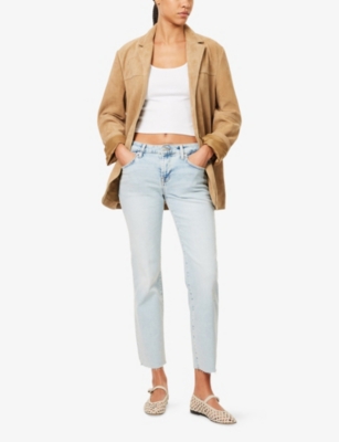 7 For All Mankind Womens Sunset Beach Calie Straight Ankle Cropped Denim Jeans In Blue