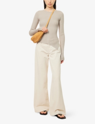 7 For All Mankind Womens Lotta High-rise Wide-leg Denim-twill Jeans Twill Creme In Neutral