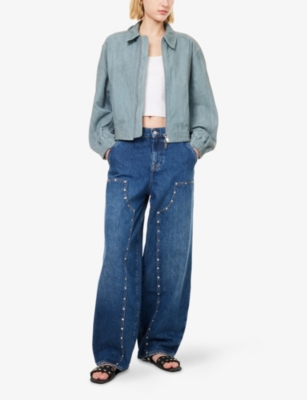 7 For All Mankind Womens Le Blue Balloon Studs-embellishment Denim Jeans