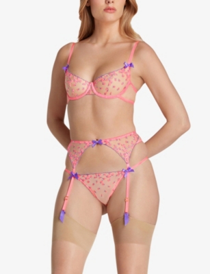 AGENT PROVOCATEUR: Lissa Embroidered Tulle Suspenders