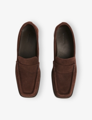 Whistles Omens  Mora Square-toe Suede Loafers In Brown
