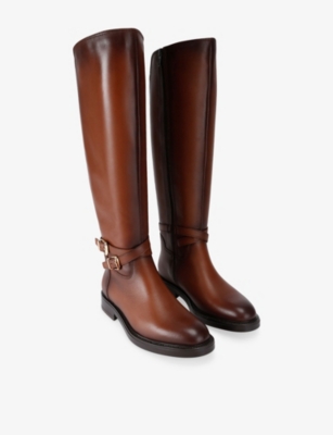 Carvela Womens Brown Posa Leather Flat Knee-high Boots Eur 36 / 3 Uk In Brown
