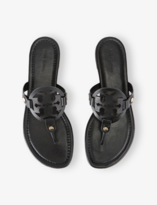 Tory Burch Leather Sandals With Logo On The Front In Black