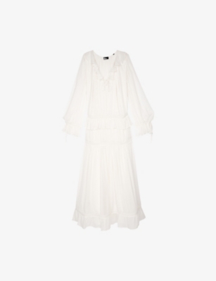 Shop The Kooples Womens Ecru Long-sleeve Tiered Woven Dress