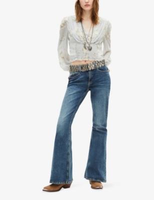 The Kooples Womens Vintage Blue Regular-fit Flared-leg Mid-rise Stretch-denim Jeans
