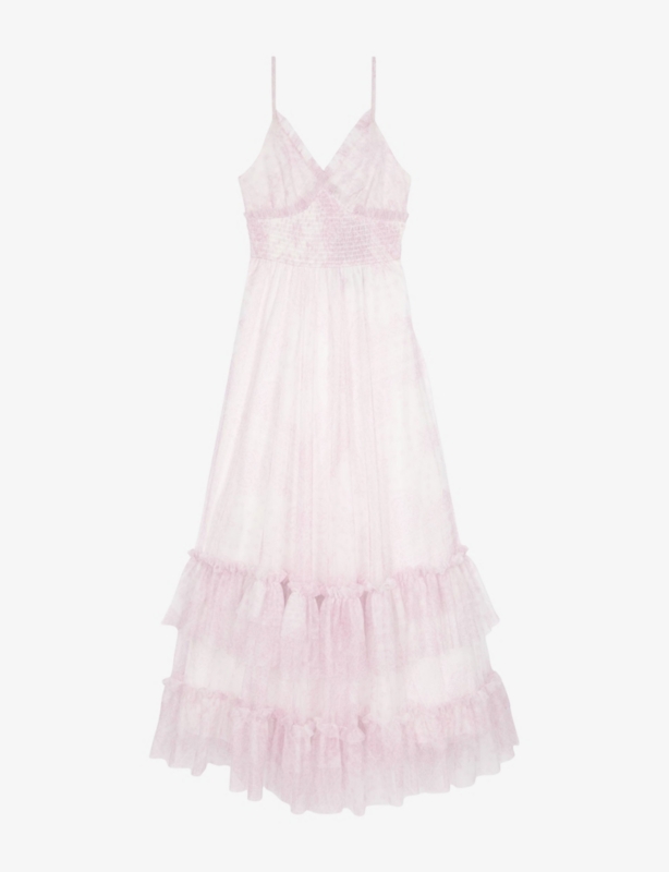 Faded Paisley-Print Ruffled Tulle Maxi Dress