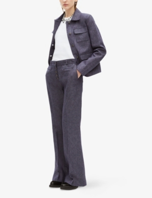 The Kooples Womens Patch-pocket Straight-fit Cotton-linen Jacket Blue In Blue