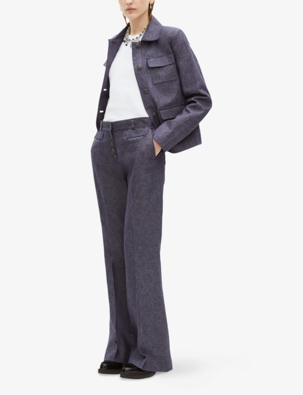 Patch-Pocket Straight-Fit Cotton-Linen Jacket
