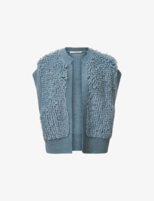 Allsaints Womens Slate Blue Elias Relaxed-fit Textured Knitted Gilet In Blue