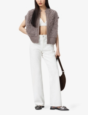Allsaints Womens Taupe Brown Elias Relaxed-fit Textured Knitted Gilet Xs In Gray