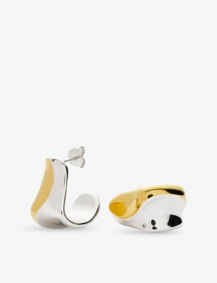 MISSOMA: Sculptural Molten 18ct Yellow Gold-Plated and Rhodium-Plated Brass Hoop Earrings