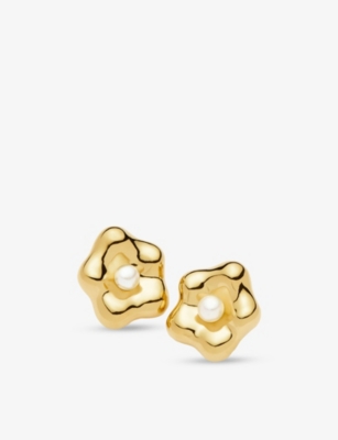 MISSOMA: Eny Lee Parker Pearl Flower 18ct Yellow Gold Vermeil Stud Earrings