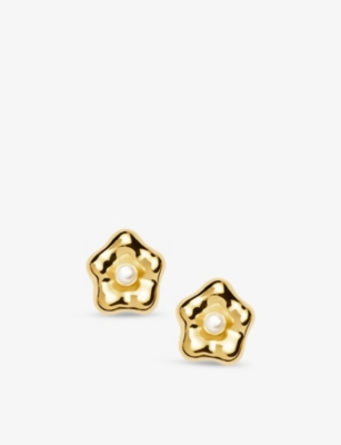 MISSOMA: Eny Lee Parker Pearl Flower 18ct Yellow Gold Vermeil Stud Earrings