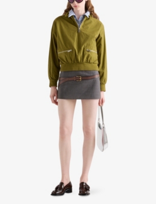 PRADA: Printed-Belt Wool-Blend Mini Skirt