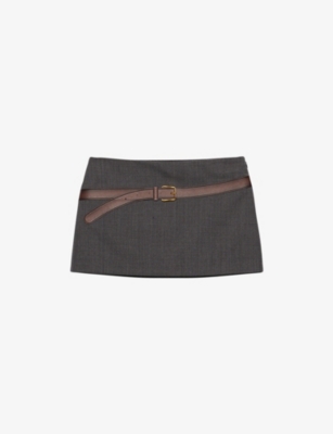 PRADA: Printed-Belt Wool-Blend Mini Skirt