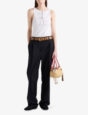 PRADA: Lace-Up Triangle-Patch Cotton-Jersey Tank Top