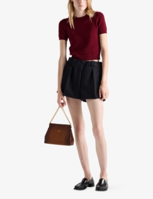 Prada Womens Burgundy Short-sleeve Knitted Cashmere Jumper In Burgundy