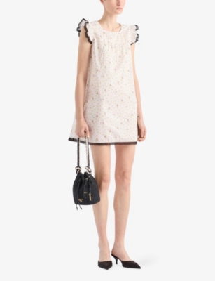 PRADA: Floral-Print Cotton Mini Dress
