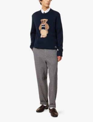 Polo Ralph Lauren Mens Bear Navy Polo Bear Graphic-embroidered Linen And Cotton-blend Jumper In Blue