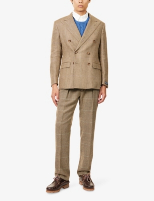 POLO RALPH LAUREN: Checked Pleated Silk-Wool Trousers