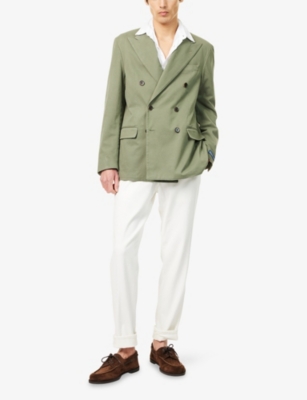 Polo Ralph Lauren Mens Light Moss Double-breasted Peak-lapel Brushed Cotton Blazer