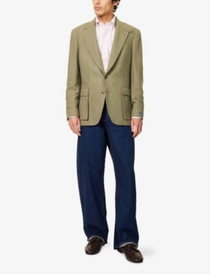 Polo Ralph Lauren Mens Dusty Sage Multi Single-breasted Brushed Wool-silk Blazer