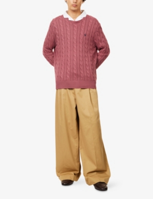 Polo Ralph Lauren Prune Juice Coloured Cotton Cable-knit Jumper In Pink