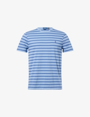 Polo Ralph Lauren Mens Channel Blue/old Royal Striped Custom Slim-fit Cotton T-shirt