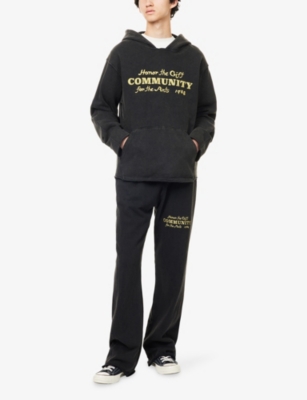 Honor The Gift Mens Black Vintage Community Brand-print Cotton-jersey Hoody In Black