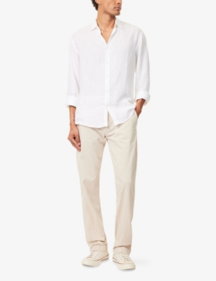 7 For All Mankind Ens  Straight-leg Stretch-cotton Blend Trousers In Sateen Bone