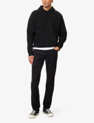 7 FOR ALL MANKIND ENS STRETCH SATEEN BLACK SLIMMY LUX PERFORMANCE TAPERED-LEG STRETCH-COTTON BLEND TROUSERS 