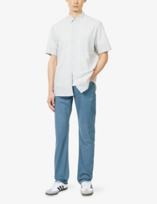 7 For All Mankind Ens Comfort Sateen Distance The Straight Mid-rise Cotton-chino Trousers In Blue