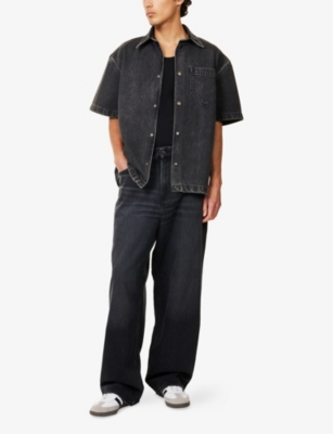 7 For All Mankind Ens Oversized Camp Denim Shirt Cavier In Black